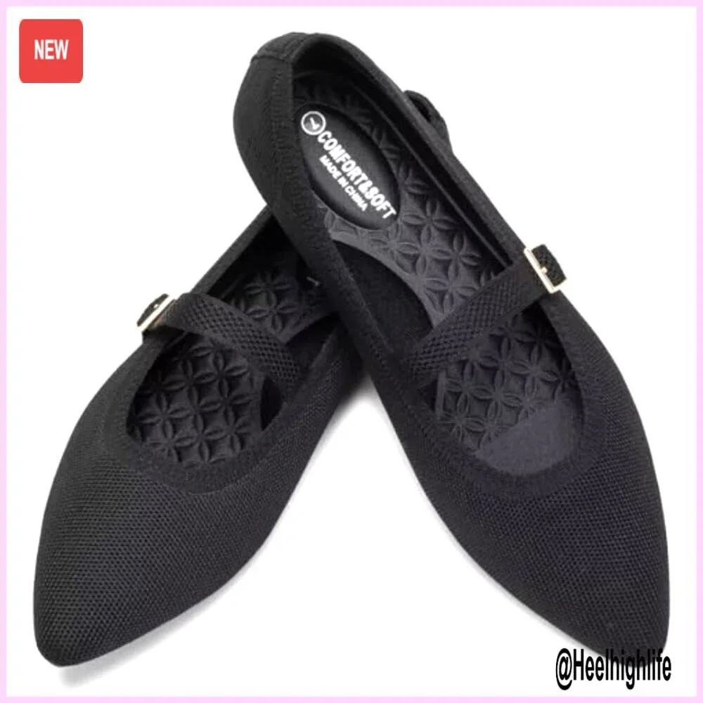 Pointed Toe Mesh Flats with Adjustable Strap, Lightweight Walking Shoes